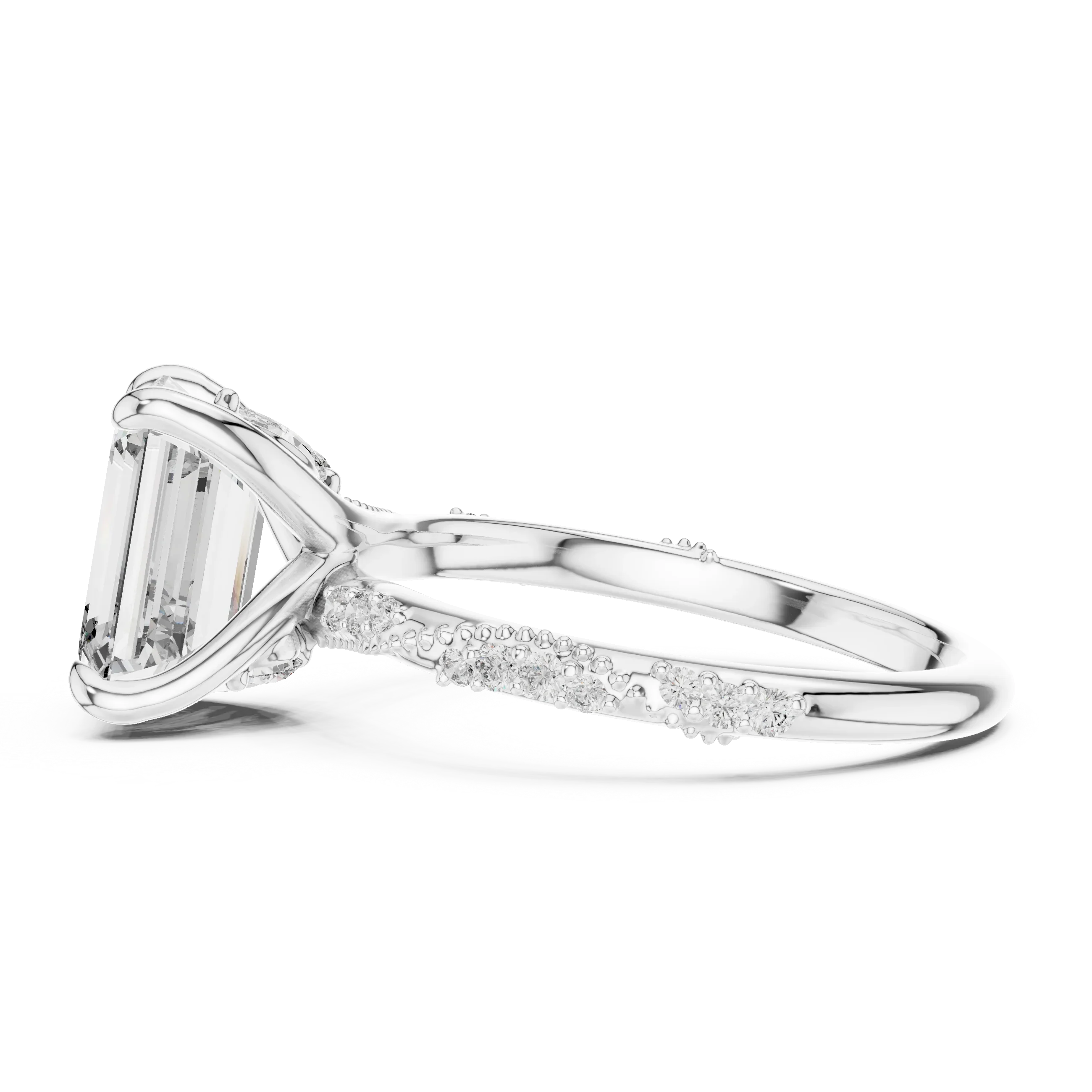 2.83 CT Emerald Moissanite Pave Engagement 925 Silver Ring