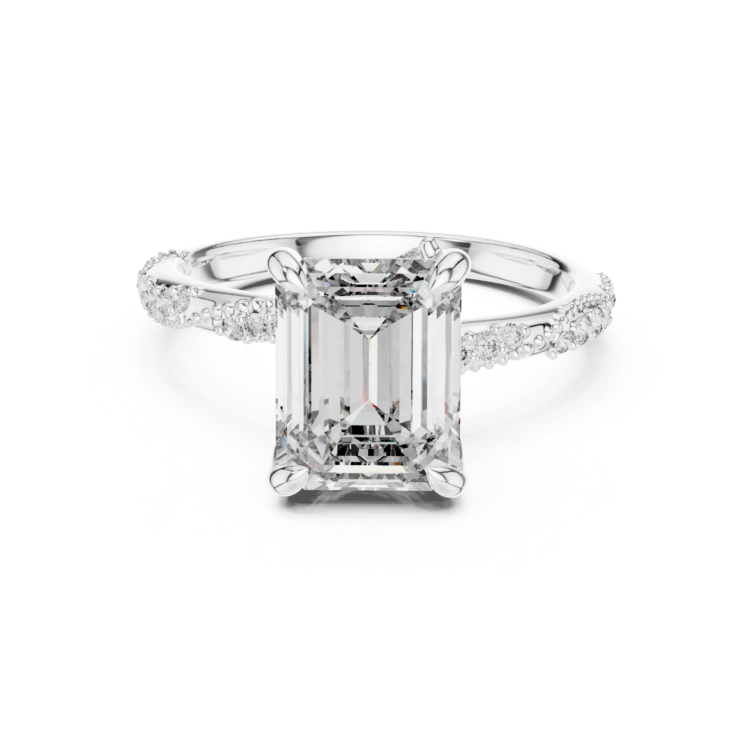 2.83 CT Emerald Moissanite Pave Engagement 925 Silver Ring