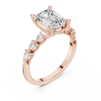 14K White Gold 2.33 CTW Emerald Cut Moissanite Engagement Diamond Ring with Pear Shape Side Stones