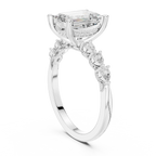 14K White Gold 2.33 CTW Emerald Cut Moissanite Engagement Diamond Ring with Pear Shape Side Stones
