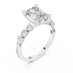 14K White Gold 2.33 CTW Emerald Cut Moissanite Engagement Diamond Ring with Pear Shape Side Stones