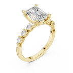 14K White Gold 2.33 CTW Emerald Cut Moissanite Engagement Diamond Ring with Pear Shape Side Stones