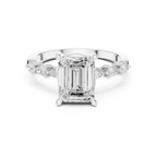 14K White Gold 2.33 CTW Emerald Cut Moissanite Engagement Diamond Ring with Pear Shape Side Stones
