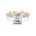 14K White Gold 2.33 CTW Emerald Cut Moissanite Engagement Diamond Ring with Pear Shape Side Stones