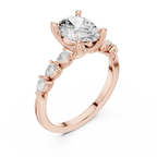 14K White Gold 2.33 CTW Oval Cut Moissanite Engagement Diamond Ring with Pear Shape Side Stones