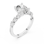 14K White Gold 2.33 CTW Oval Cut Moissanite Engagement Diamond Ring with Pear Shape Side Stones