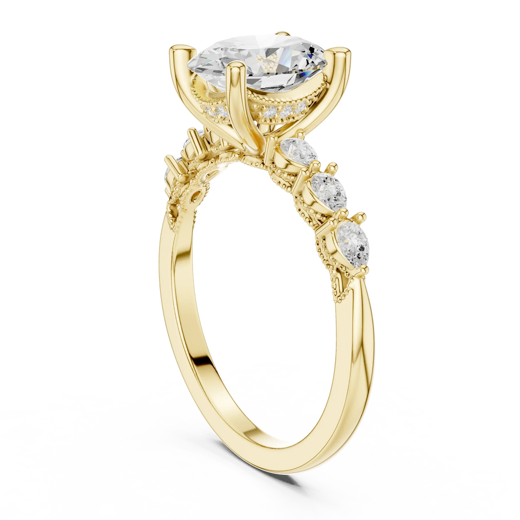 14K White Gold 2.33 CTW Oval Cut Moissanite Engagement Diamond Ring with Pear Shape Side Stones