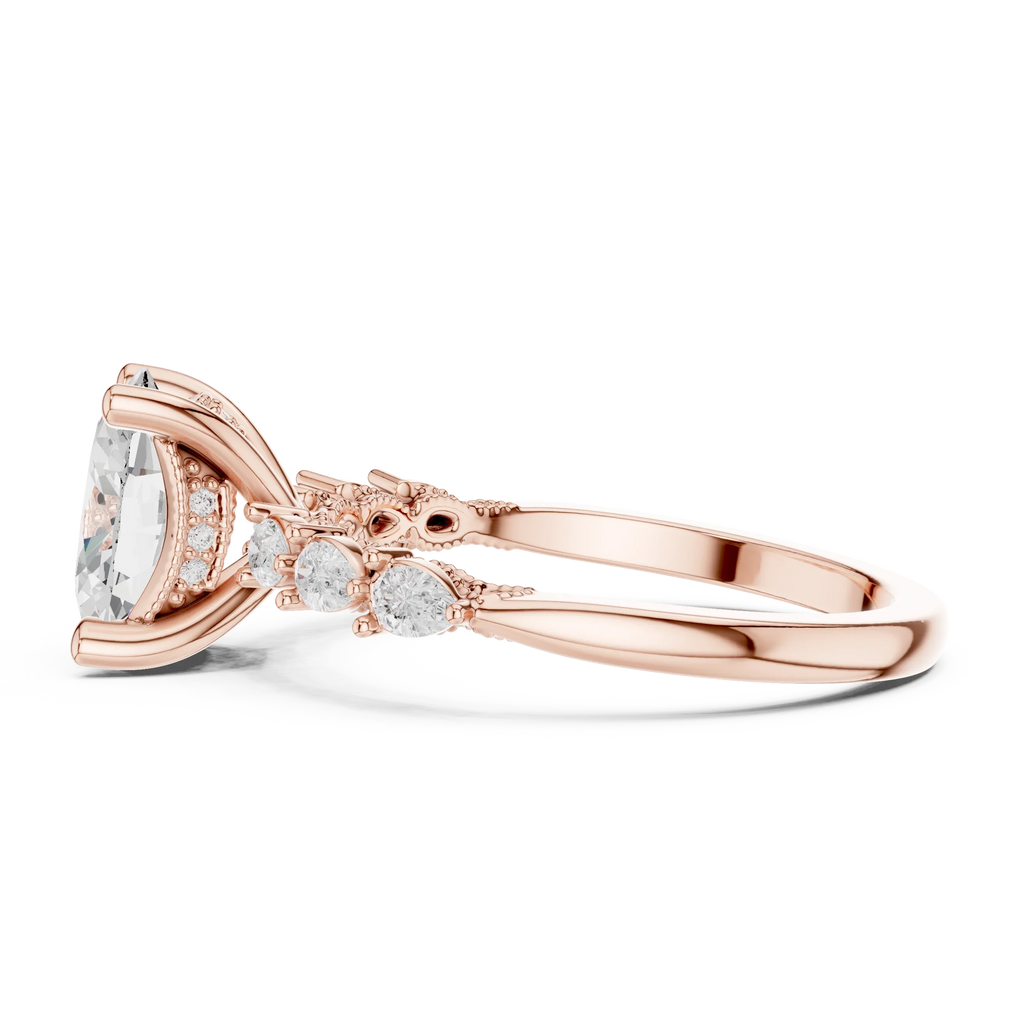 14K White Gold 2.33 CTW Oval Cut Moissanite Engagement Diamond Ring with Pear Shape Side Stones