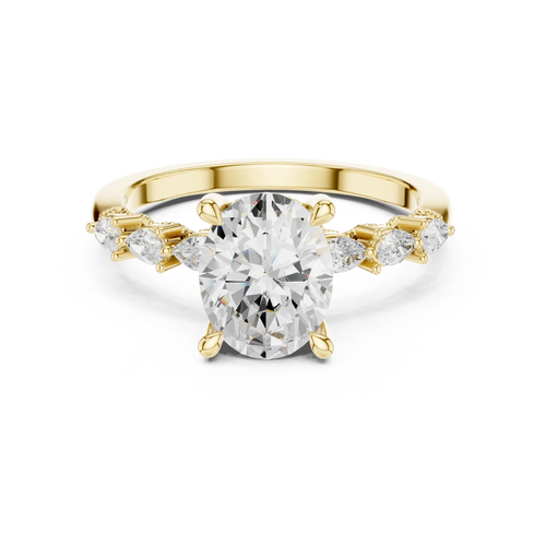 14K White Gold 2.33 CTW Oval Cut Moissanite Engagement Diamond Ring with Pear Shape Side Stones
