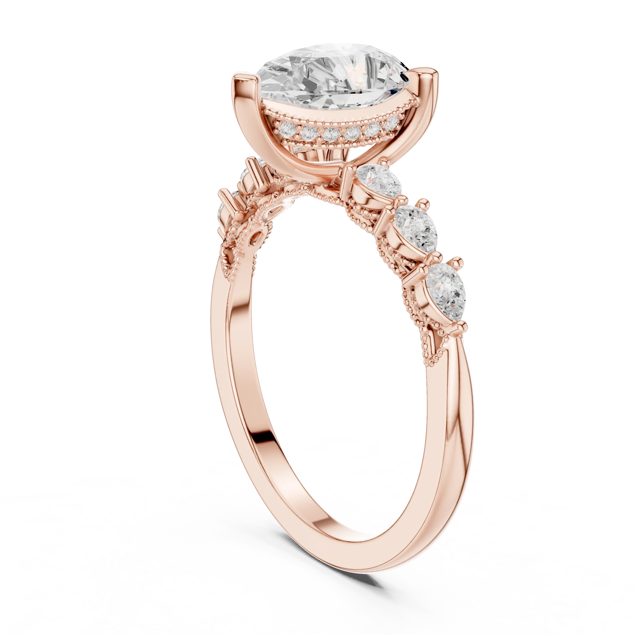 14K White Gold 2.33 CTW Pear Cut Moissanite Engagement Diamond Ring with Pear Shape Side Stones