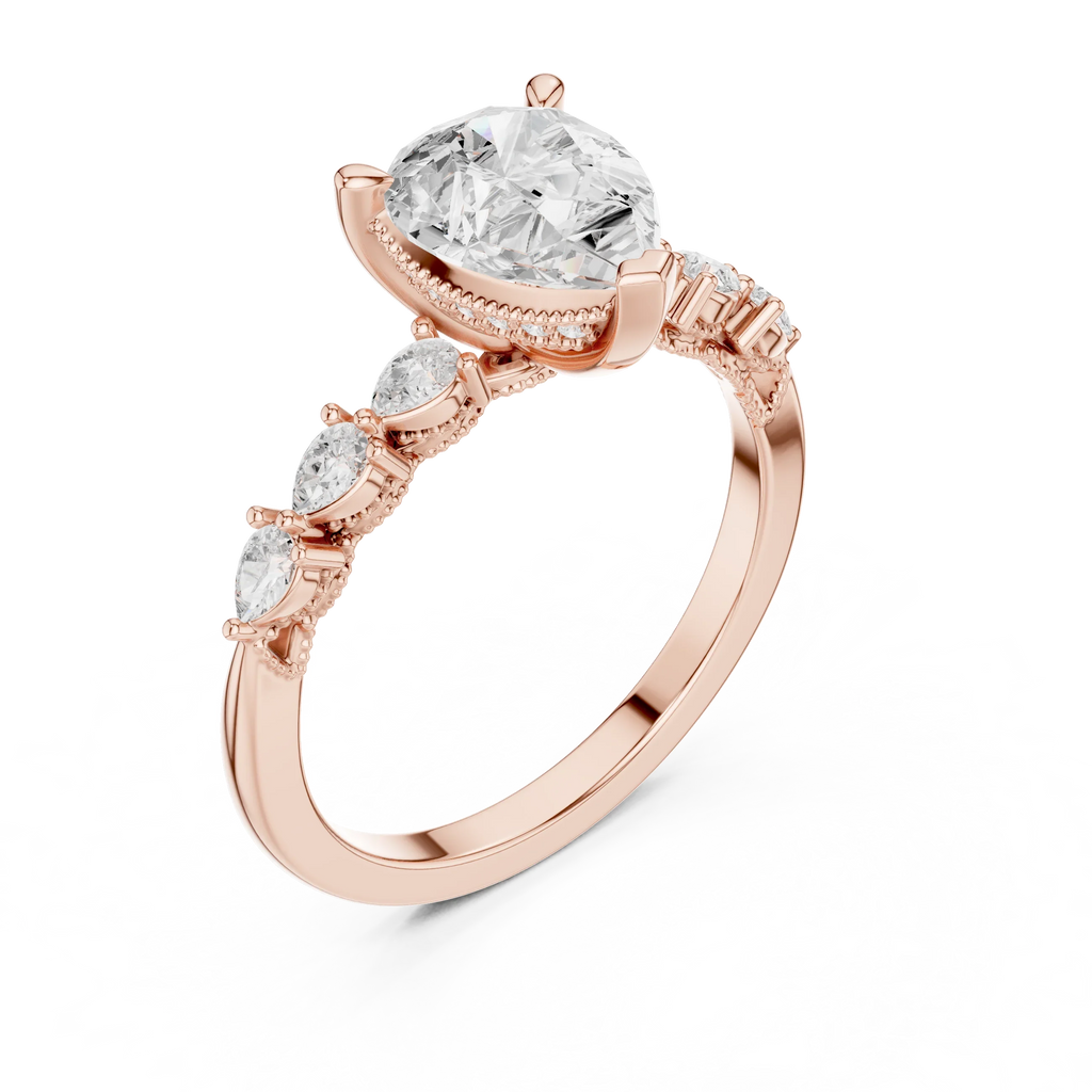 14K White Gold 2.33 CTW Pear Cut Moissanite Engagement Diamond Ring with Pear Shape Side Stones
