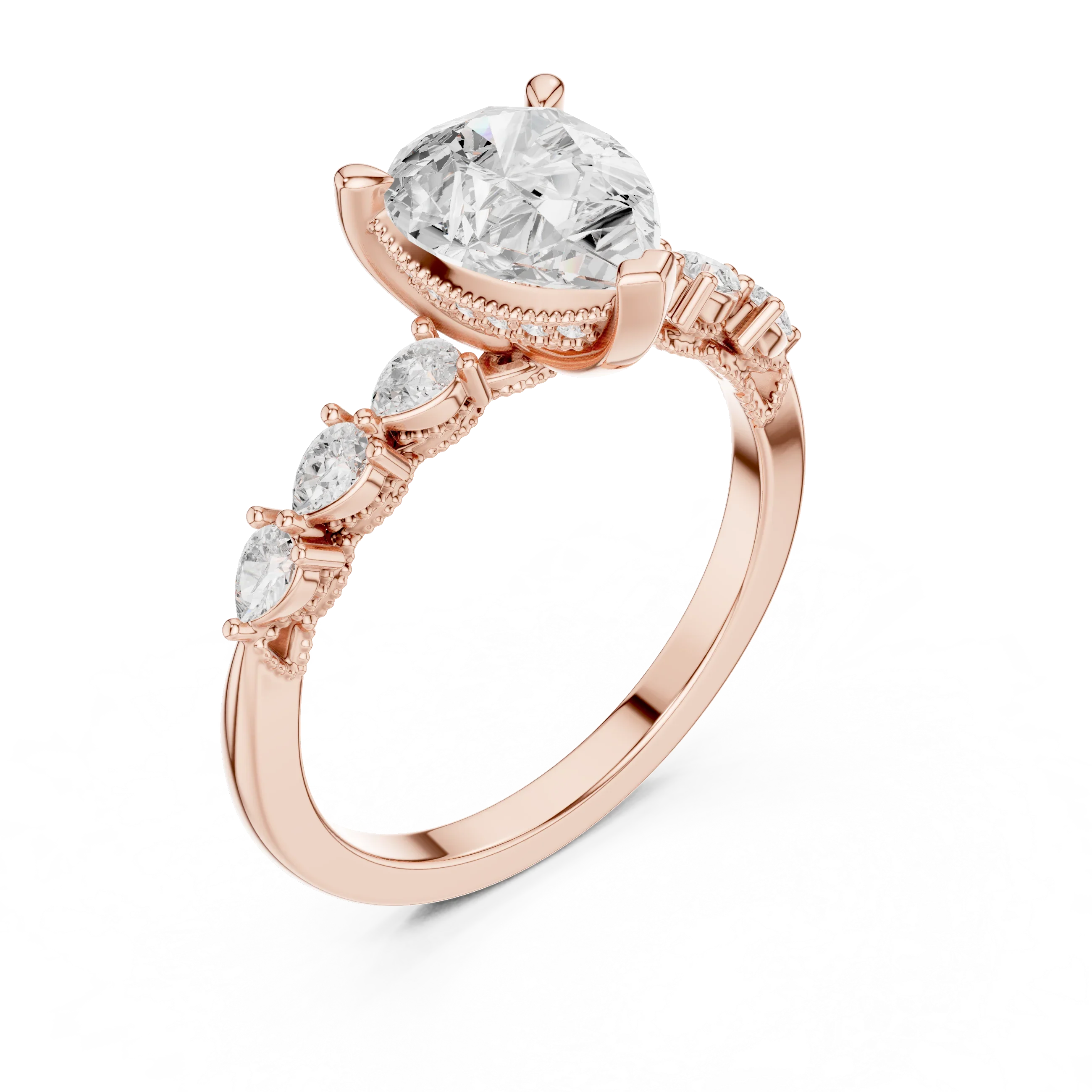 14K White Gold 2.33 CTW Pear Cut Moissanite Engagement Diamond Ring with Pear Shape Side Stones