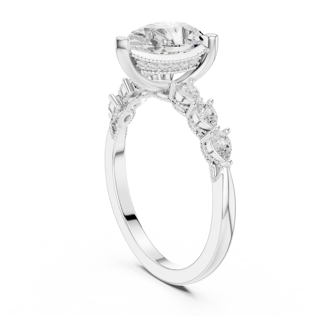 14K White Gold 2.33 CTW Pear Cut Moissanite Engagement Diamond Ring with Pear Shape Side Stones