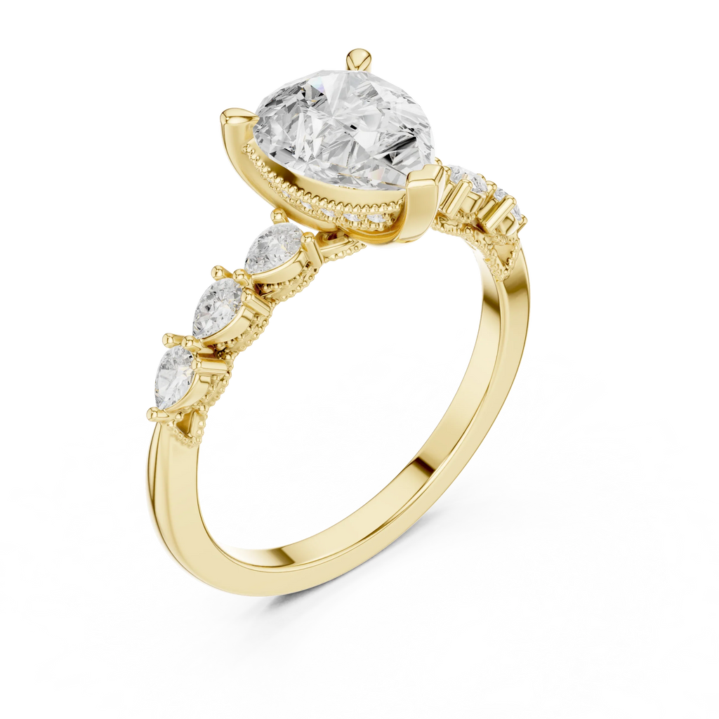 14K White Gold 2.33 CTW Pear Cut Moissanite Engagement Diamond Ring with Pear Shape Side Stones