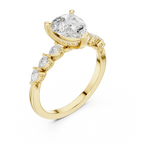14K White Gold 2.33 CTW Pear Cut Moissanite Engagement Diamond Ring with Pear Shape Side Stones
