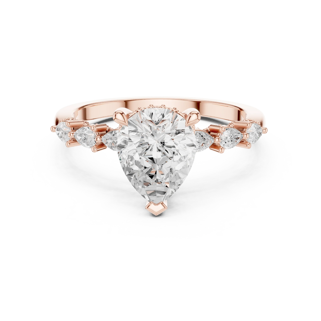 14K White Gold 2.33 CTW Pear Cut Moissanite Engagement Diamond Ring with Pear Shape Side Stones