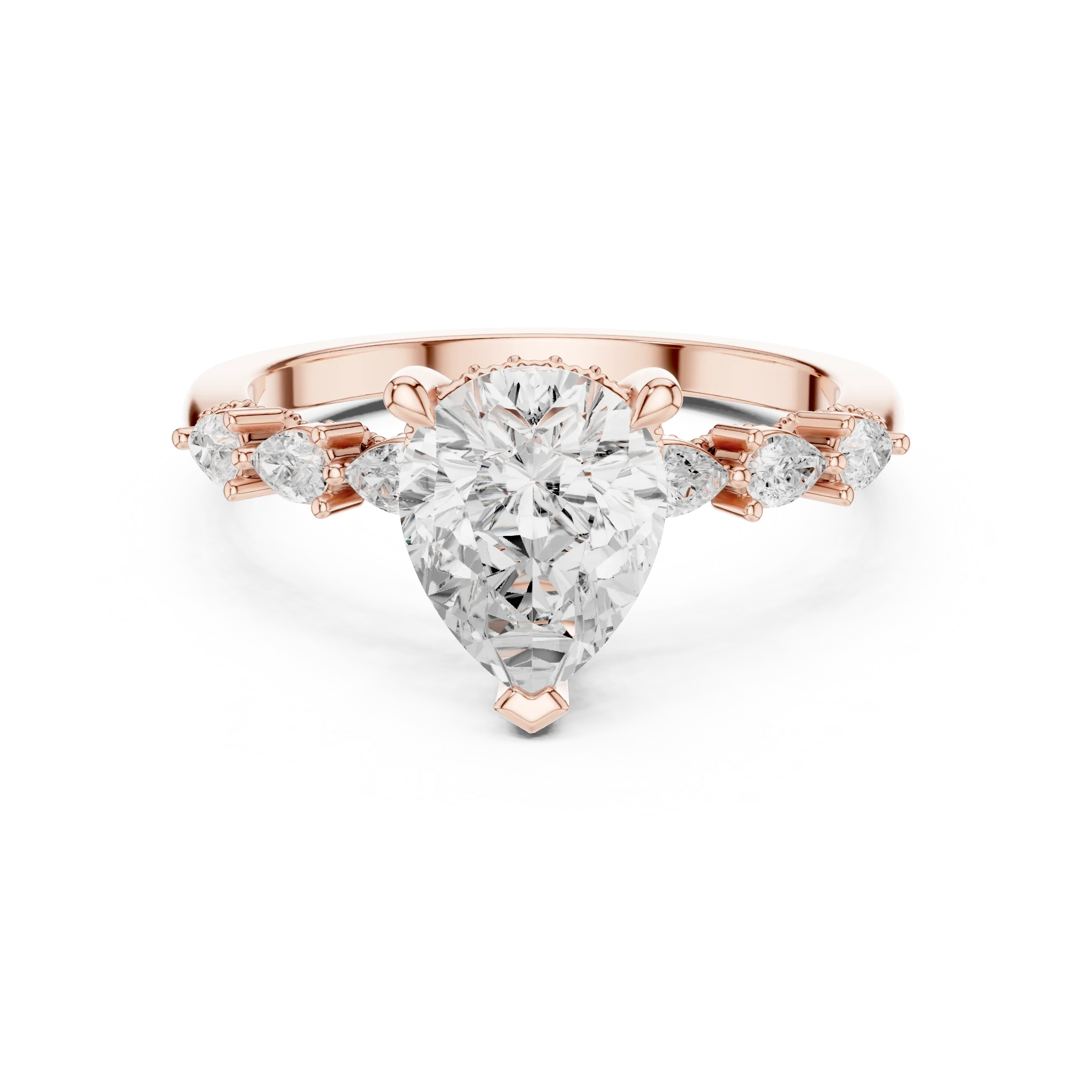 14K White Gold 2.33 CTW Pear Cut Moissanite Engagement Diamond Ring with Pear Shape Side Stones