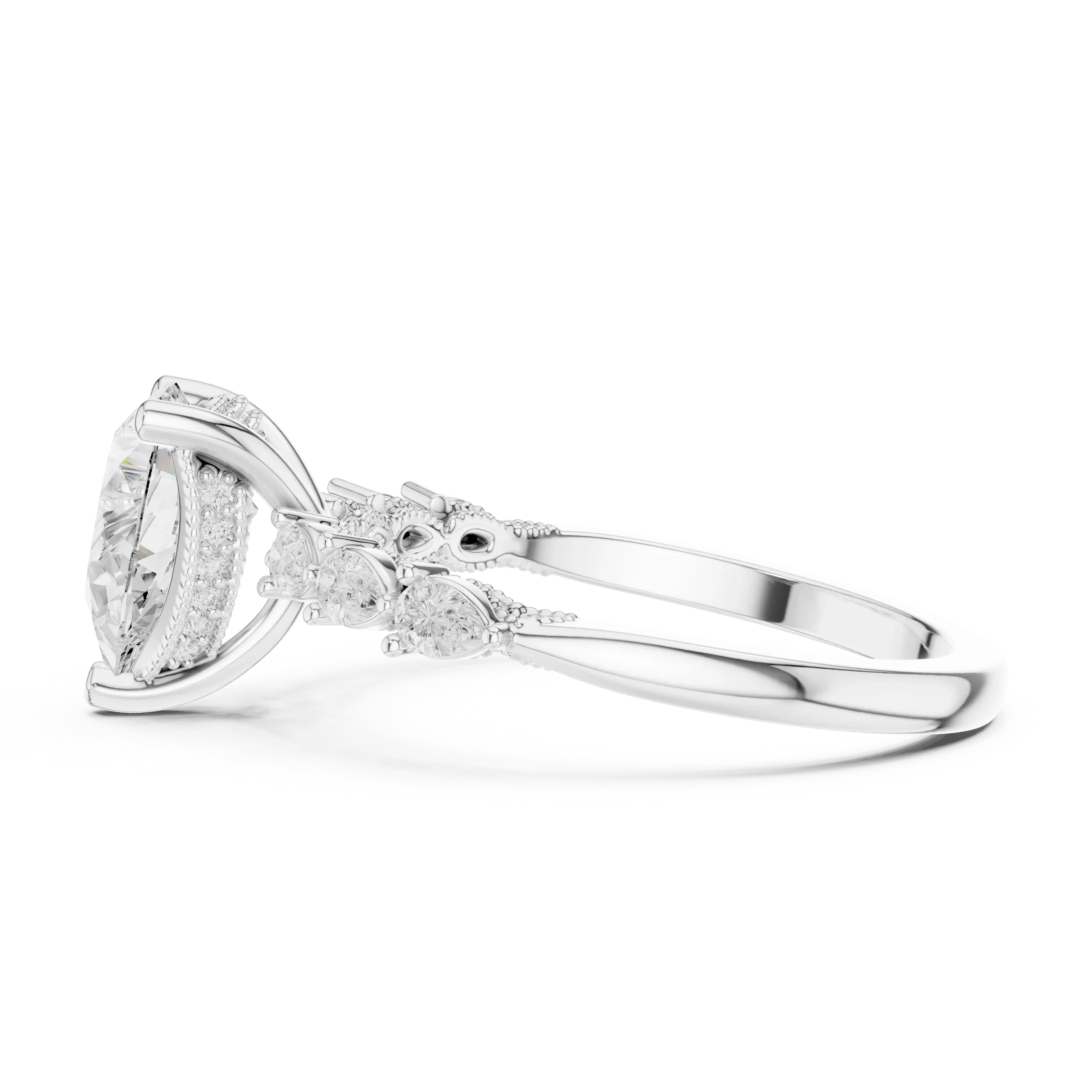 14K White Gold 2.33 CTW Pear Cut Moissanite Engagement Diamond Ring with Pear Shape Side Stones