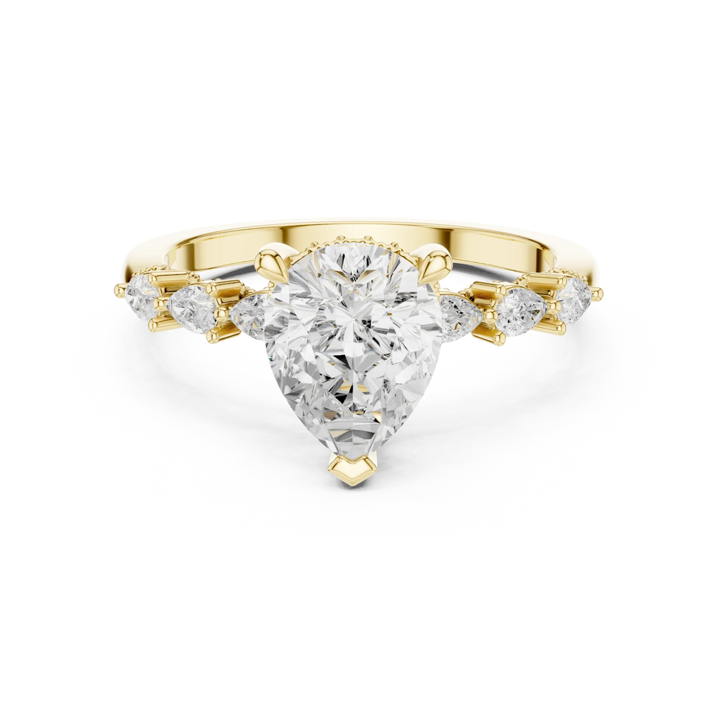 14K White Gold 2.33 CTW Pear Cut Moissanite Engagement Diamond Ring with Pear Shape Side Stones