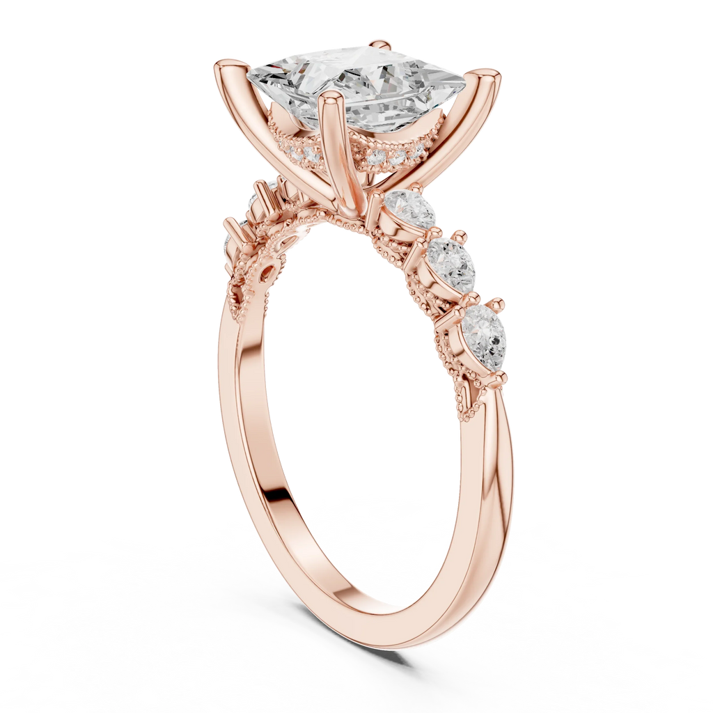 14K White Gold 2.33 CTW Princess Cut Moissanite Engagement Diamond Ring with Pear Shape Side Stones