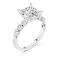 14K White Gold 2.33 CTW Princess Cut Moissanite Engagement Diamond Ring with Pear Shape Side Stones