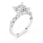 14K White Gold 2.33 CTW Princess Cut Moissanite Engagement Diamond Ring with Pear Shape Side Stones