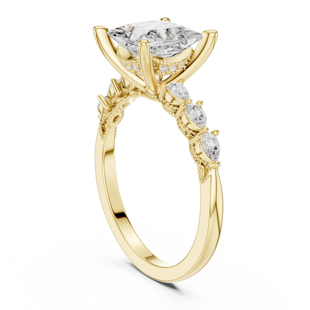 14K White Gold 2.33 CTW Princess Cut Moissanite Engagement Diamond Ring with Pear Shape Side Stones
