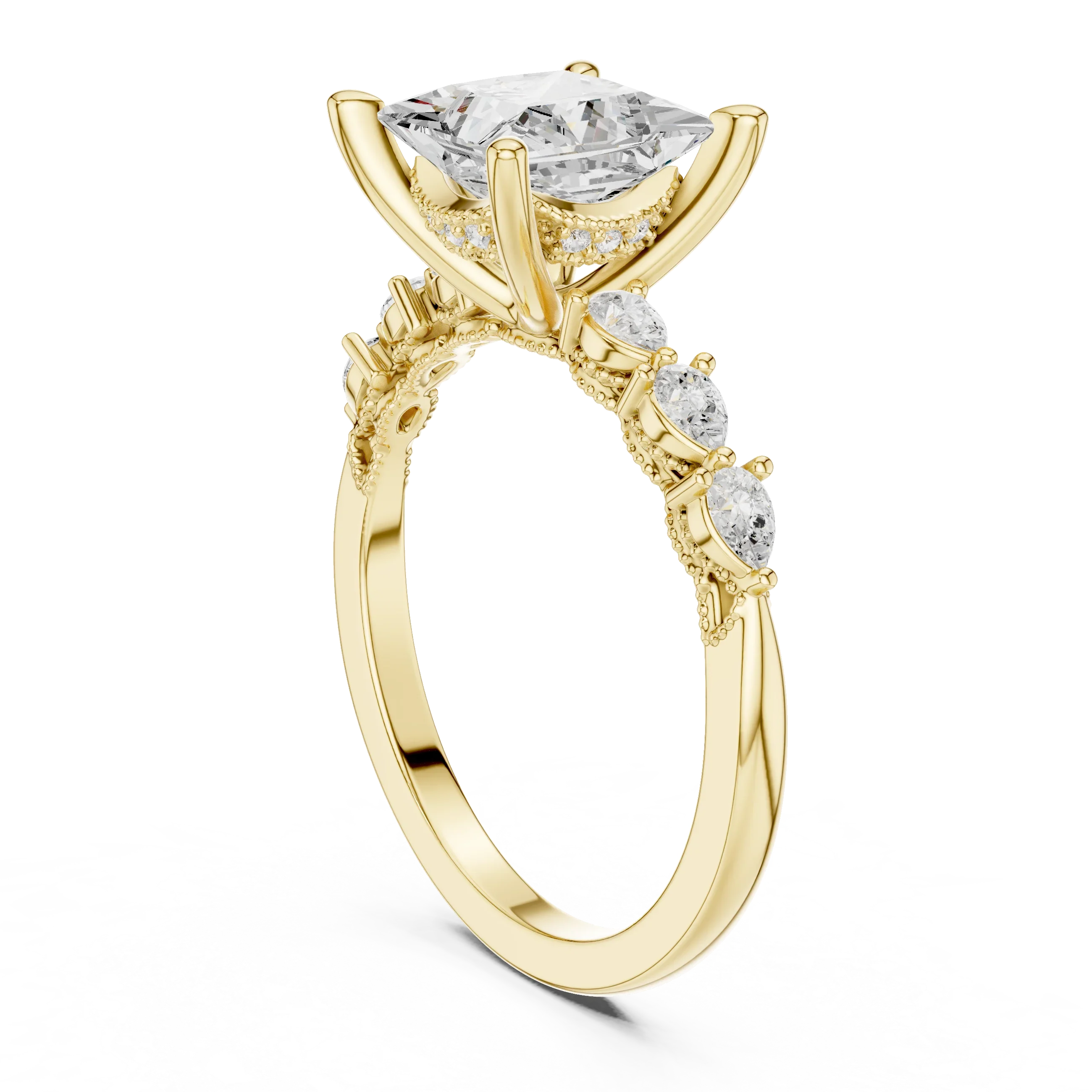 14K White Gold 2.33 CTW Princess Cut Moissanite Engagement Diamond Ring with Pear Shape Side Stones