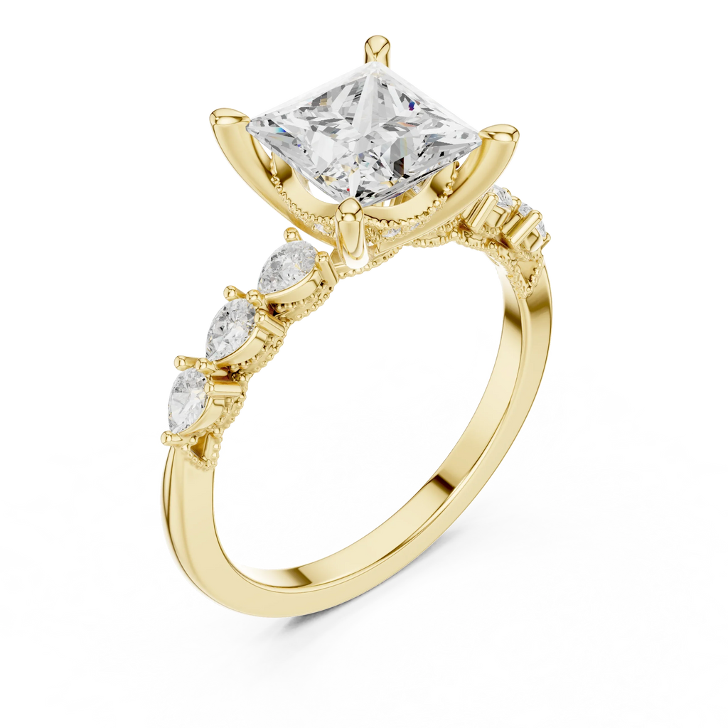 14K White Gold 2.33 CTW Princess Cut Moissanite Engagement Diamond Ring with Pear Shape Side Stones