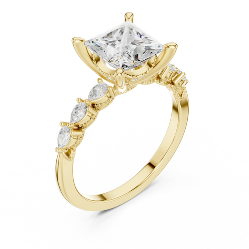 14K White Gold 2.33 CTW Princess Cut Moissanite Engagement Diamond Ring with Pear Shape Side Stones