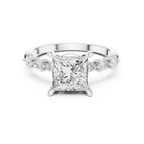 14K White Gold 2.33 CTW Princess Cut Moissanite Engagement Diamond Ring with Pear Shape Side Stones