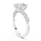 14K White Gold 2.33 CTW Round Cut Moissanite Engagement Diamond Ring with Pear Shape Side Stones