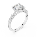 14K White Gold 2.33 CTW Round Cut Moissanite Engagement Diamond Ring with Pear Shape Side Stones