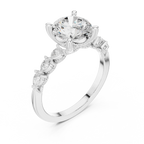 14K White Gold 2.33 CTW Round Cut Moissanite Engagement Diamond Ring with Pear Shape Side Stones