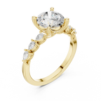 14K White Gold 2.33 CTW Round Cut Moissanite Engagement Diamond Ring with Pear Shape Side Stones