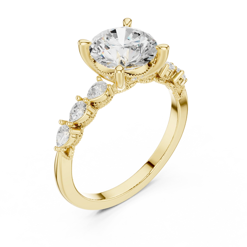 14K White Gold 2.33 CTW Round Cut Moissanite Engagement Diamond Ring with Pear Shape Side Stones