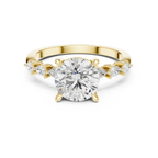 14K White Gold 2.33 CTW Round Cut Moissanite Engagement Diamond Ring with Pear Shape Side Stones