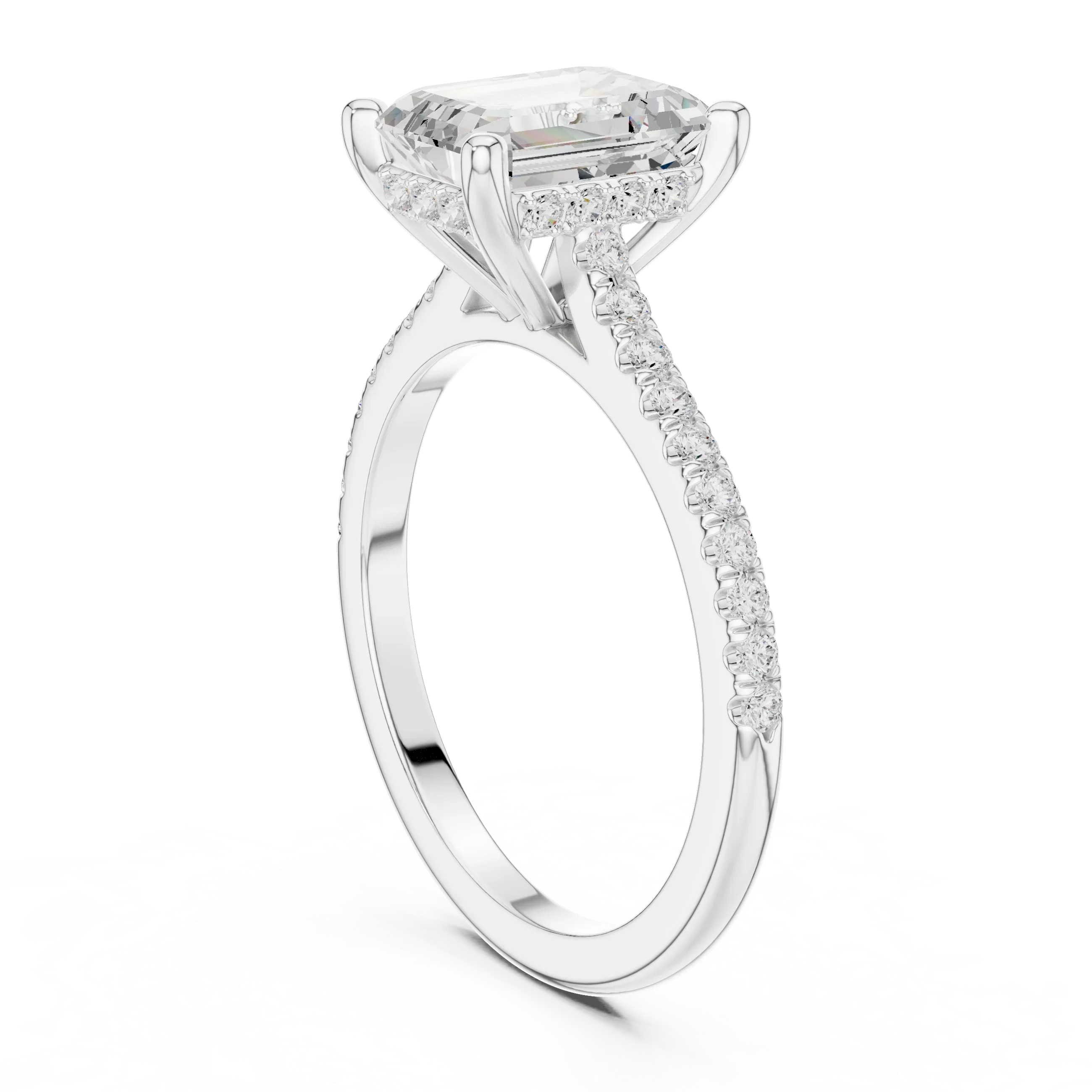 2.31 CTW Emerald Cut Lab Grown Diamond Hidden Halo Engagement Ring