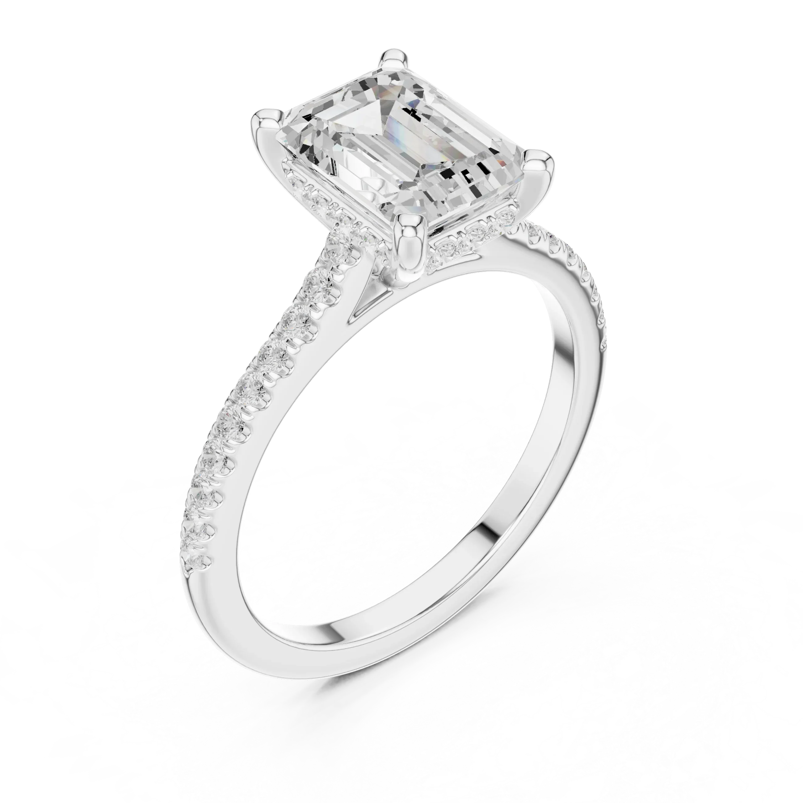 2.31 CTW Emerald Cut Lab Grown Diamond Hidden Halo Engagement Ring