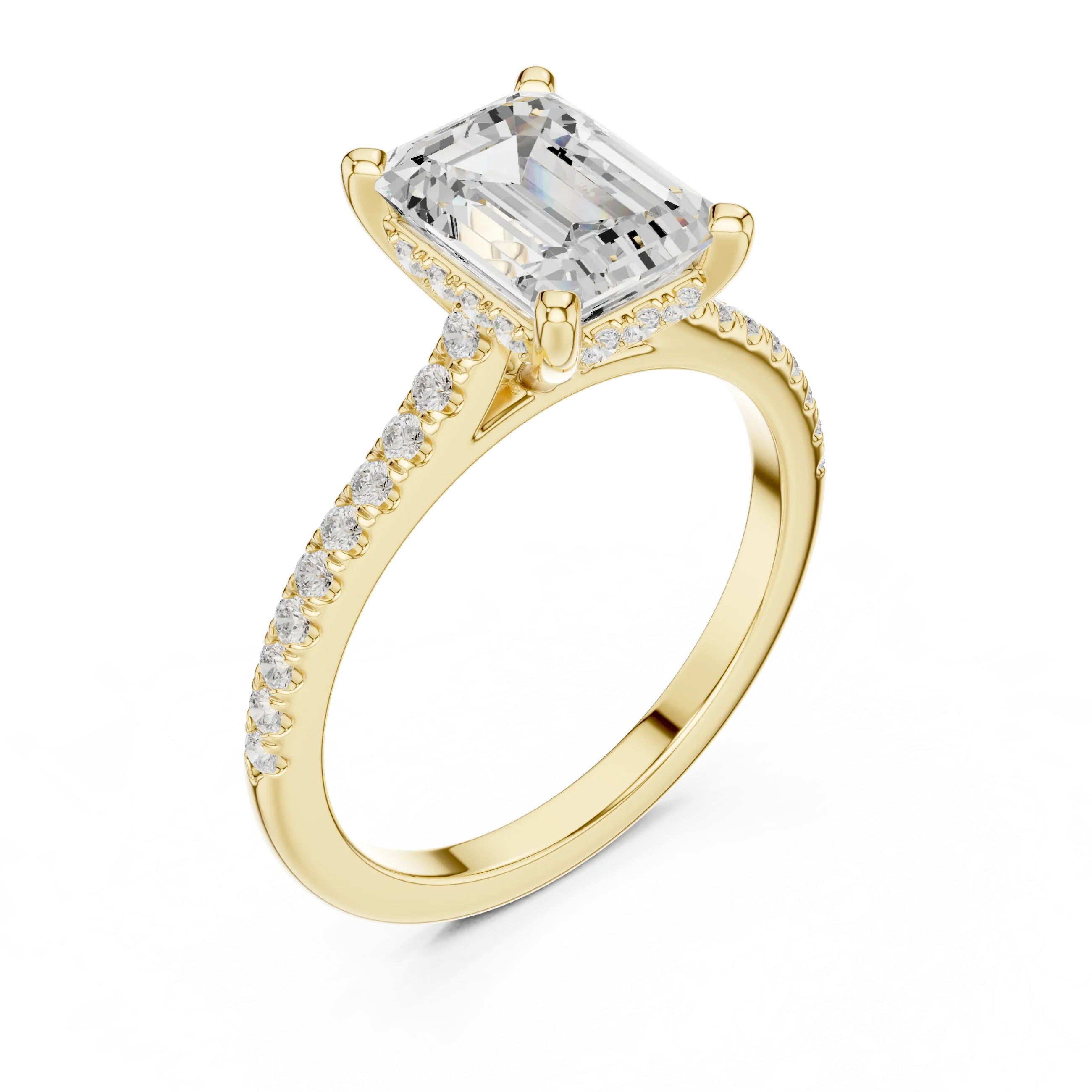 2.31 CTW Emerald Cut Lab Grown Diamond Hidden Halo Engagement Ring