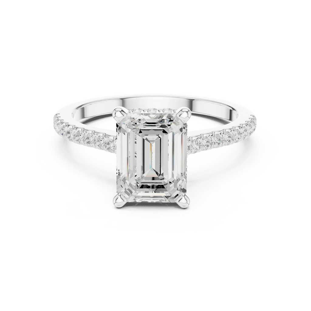 2.31 CTW Emerald Cut Lab Grown Diamond Hidden Halo Engagement Ring