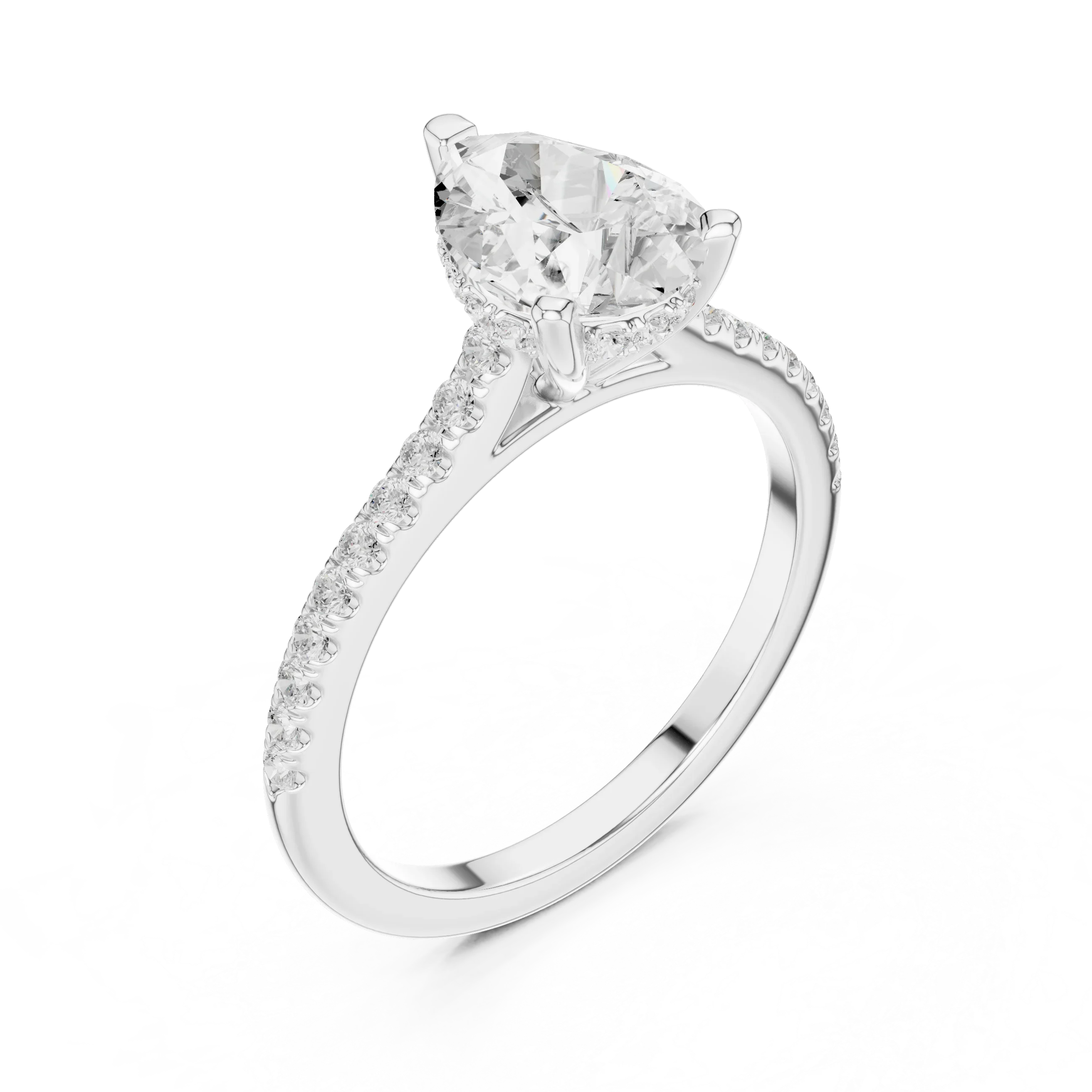 2.31 CTW Pear Cut Lab Grown Diamond Hidden Halo Engagement Ring