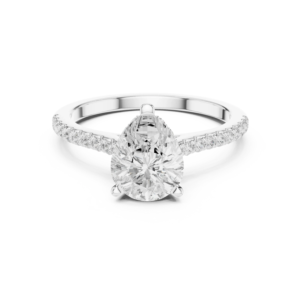2.31 CTW Pear Cut Lab Grown Diamond Hidden Halo Engagement Ring