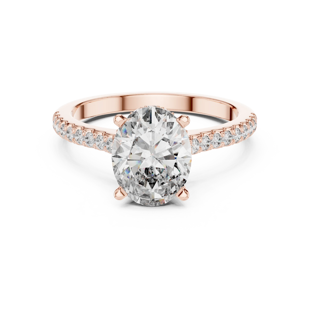 14K Gold Oval Lab Diamond Hidden Halo Wedding Ring 2.29 CT