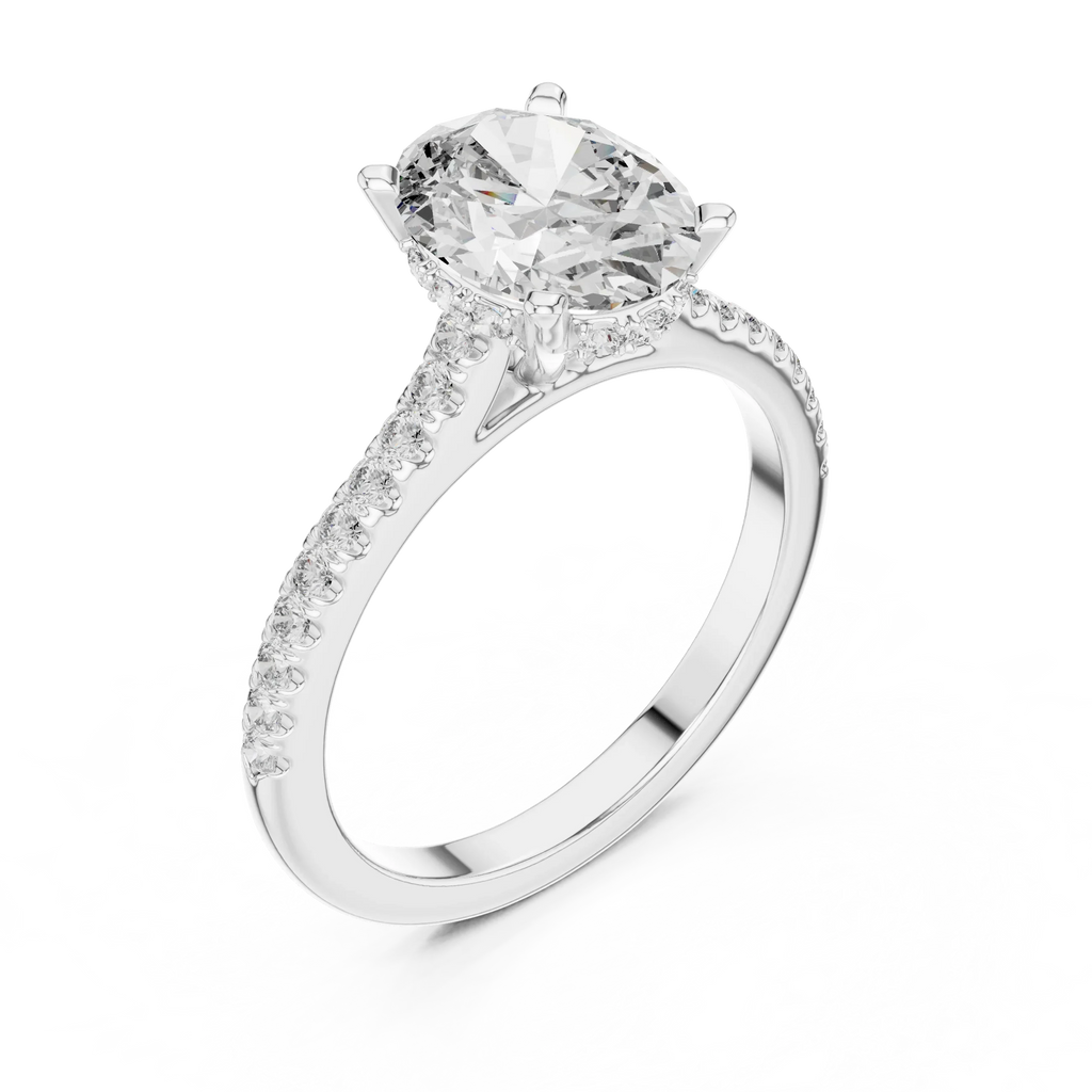 14K Gold Oval Lab Diamond Hidden Halo Wedding Ring 2.29 CT