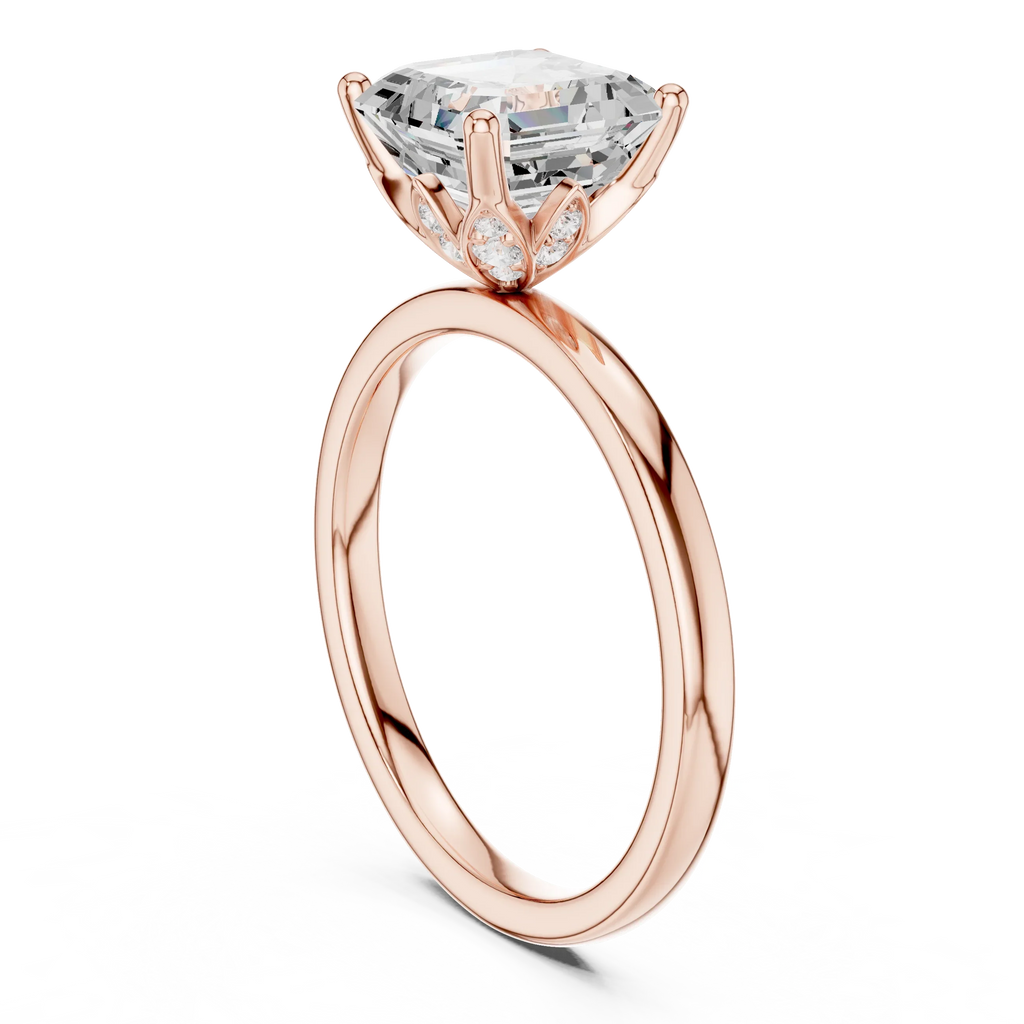 2.13 CT Asscher Cut Hidden Accent Tulip Solitaire Engagement  Ring in 14K Yellow Gold