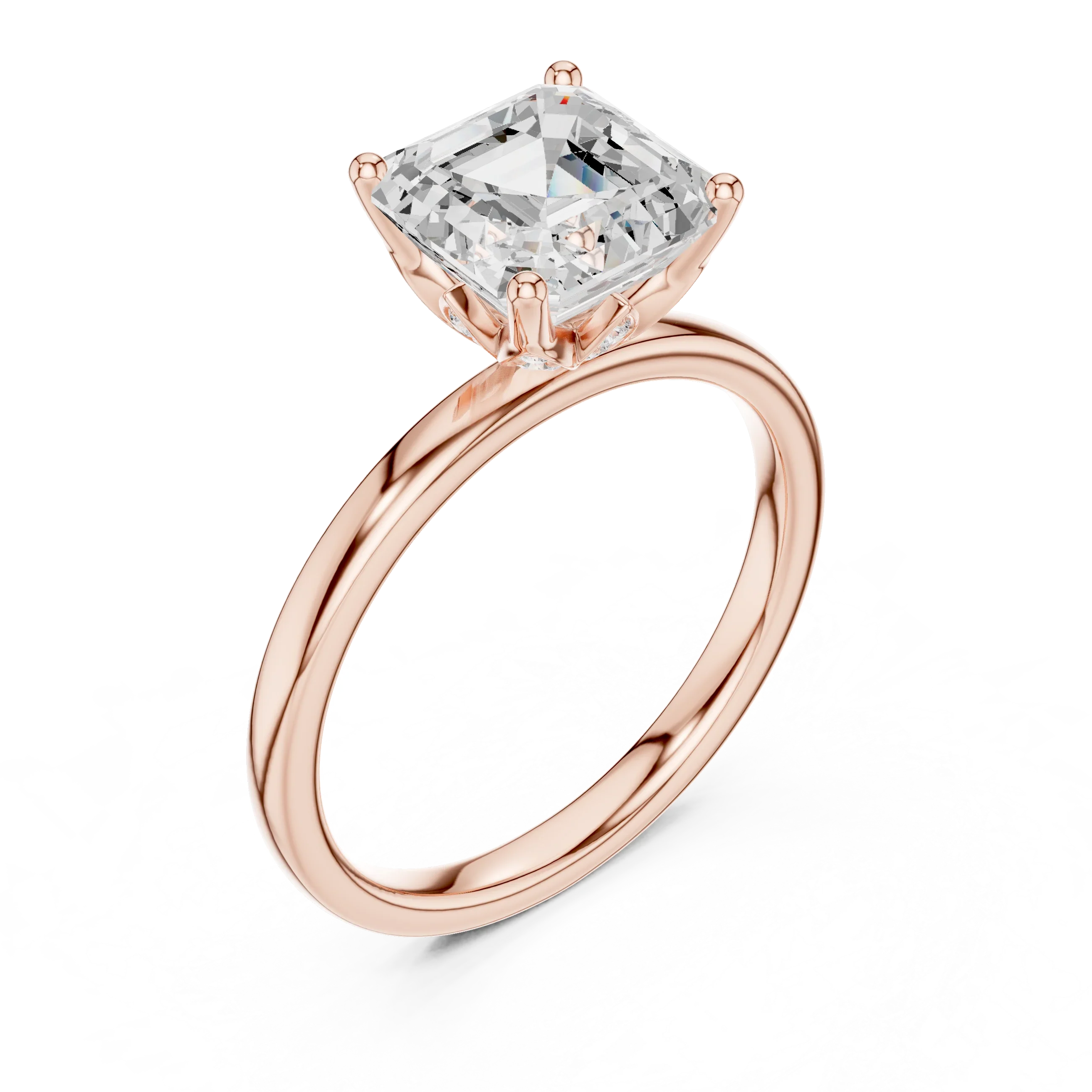 2.13 CT Asscher Cut Hidden Accent Tulip Solitaire Engagement  Ring in 14K Yellow Gold
