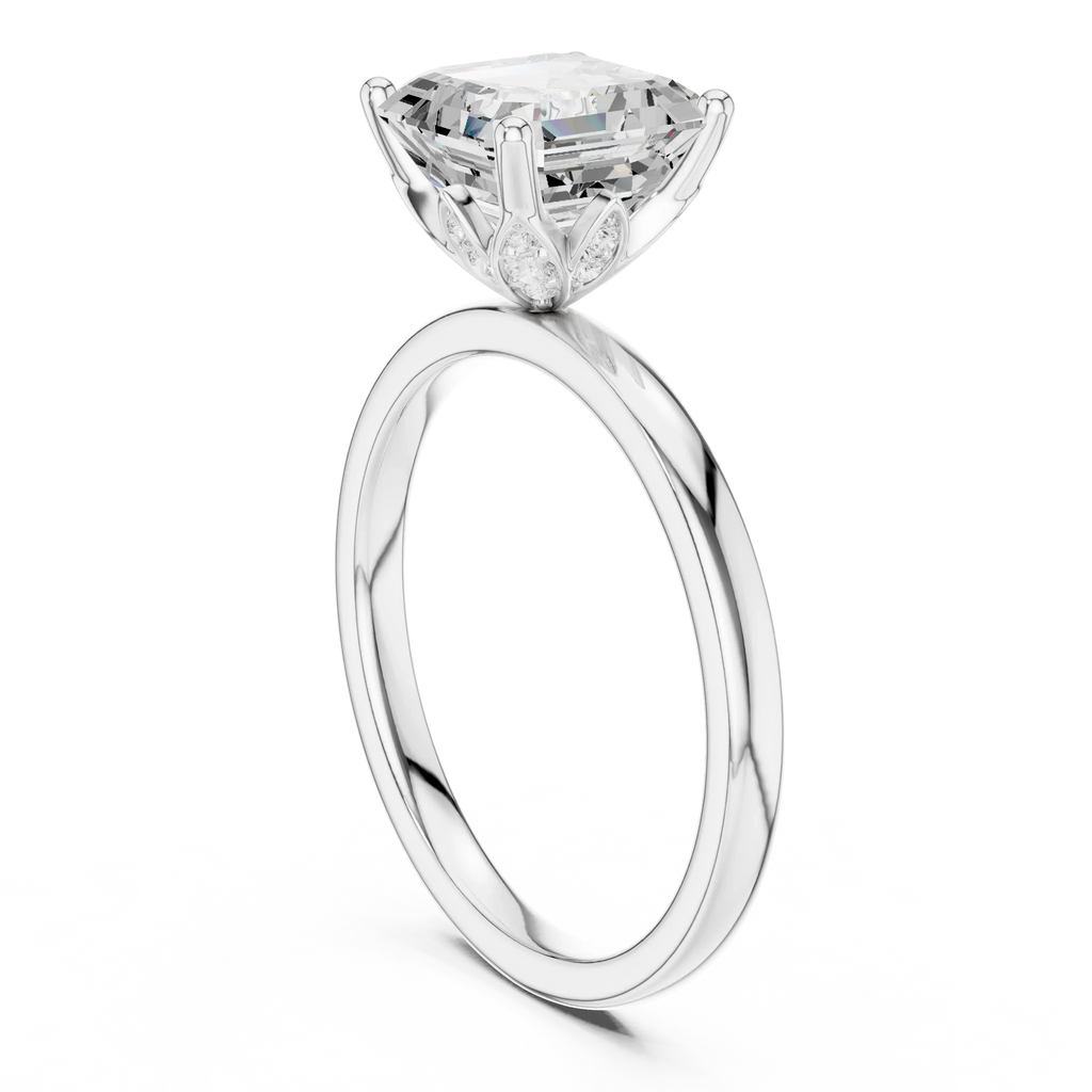 2.13 CT Asscher Cut Hidden Accent Tulip Solitaire Engagement  Ring in 14K Yellow Gold