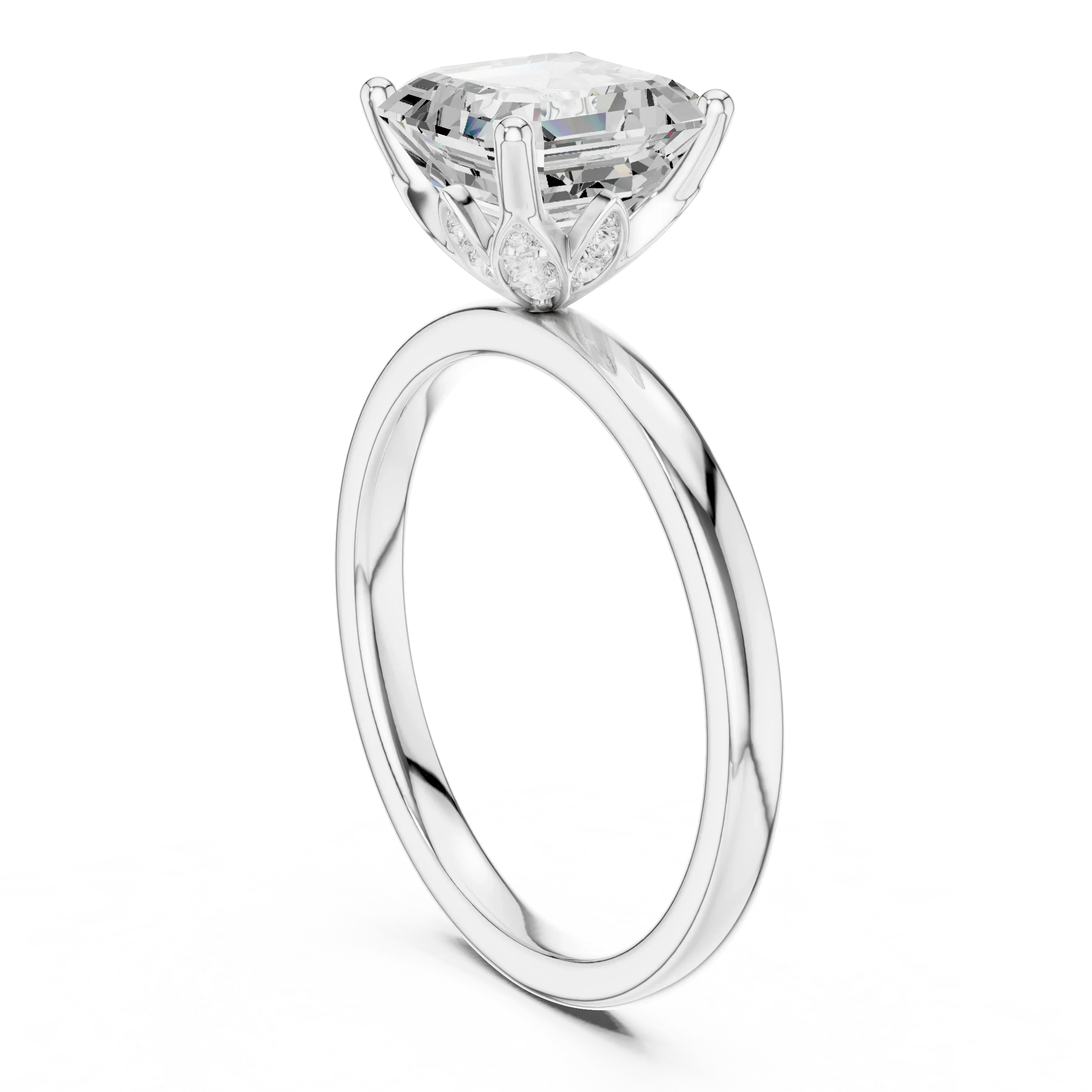 2.13 CT Asscher Cut Hidden Accent Tulip Solitaire Engagement  Ring in 14K Yellow Gold