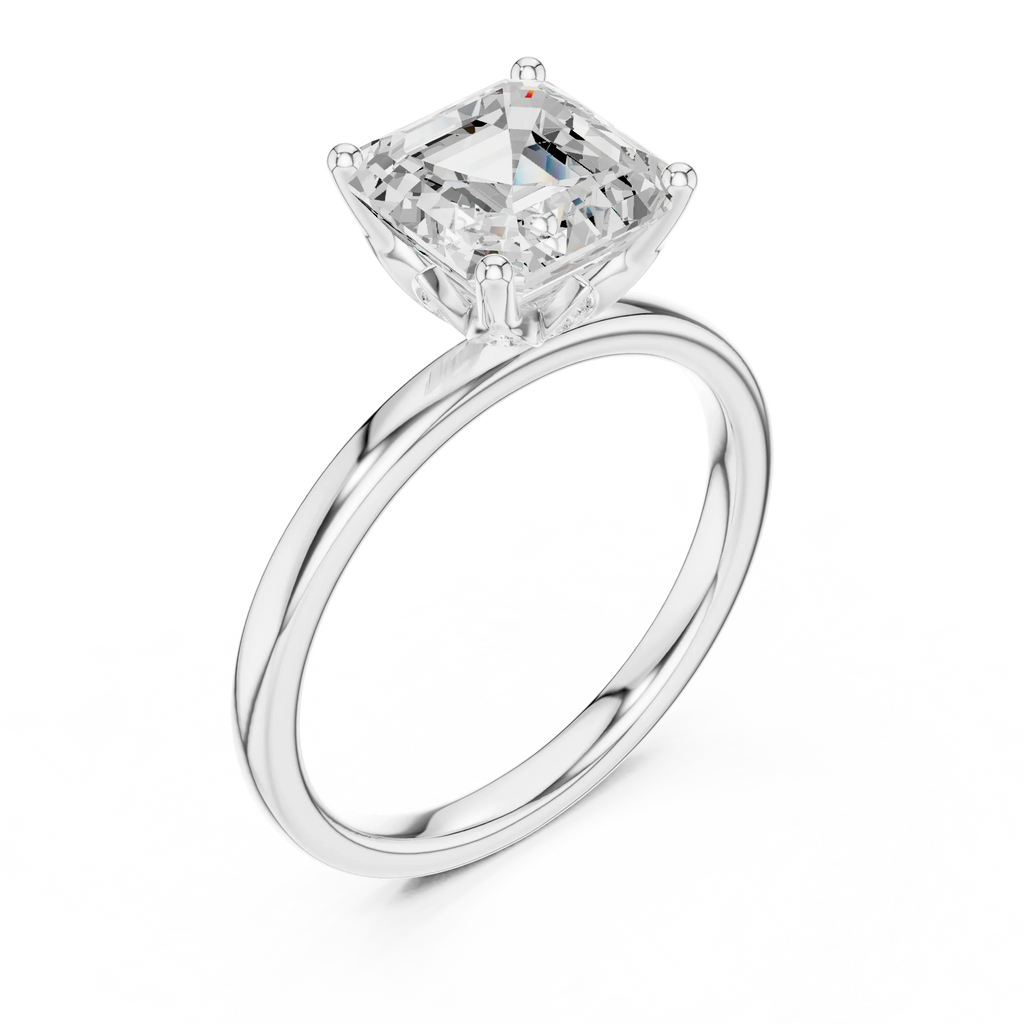 2.13 CT Asscher Cut Hidden Accent Tulip Solitaire Engagement  Ring in 14K Yellow Gold